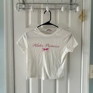 Edikted White Crop Top with Pink Print